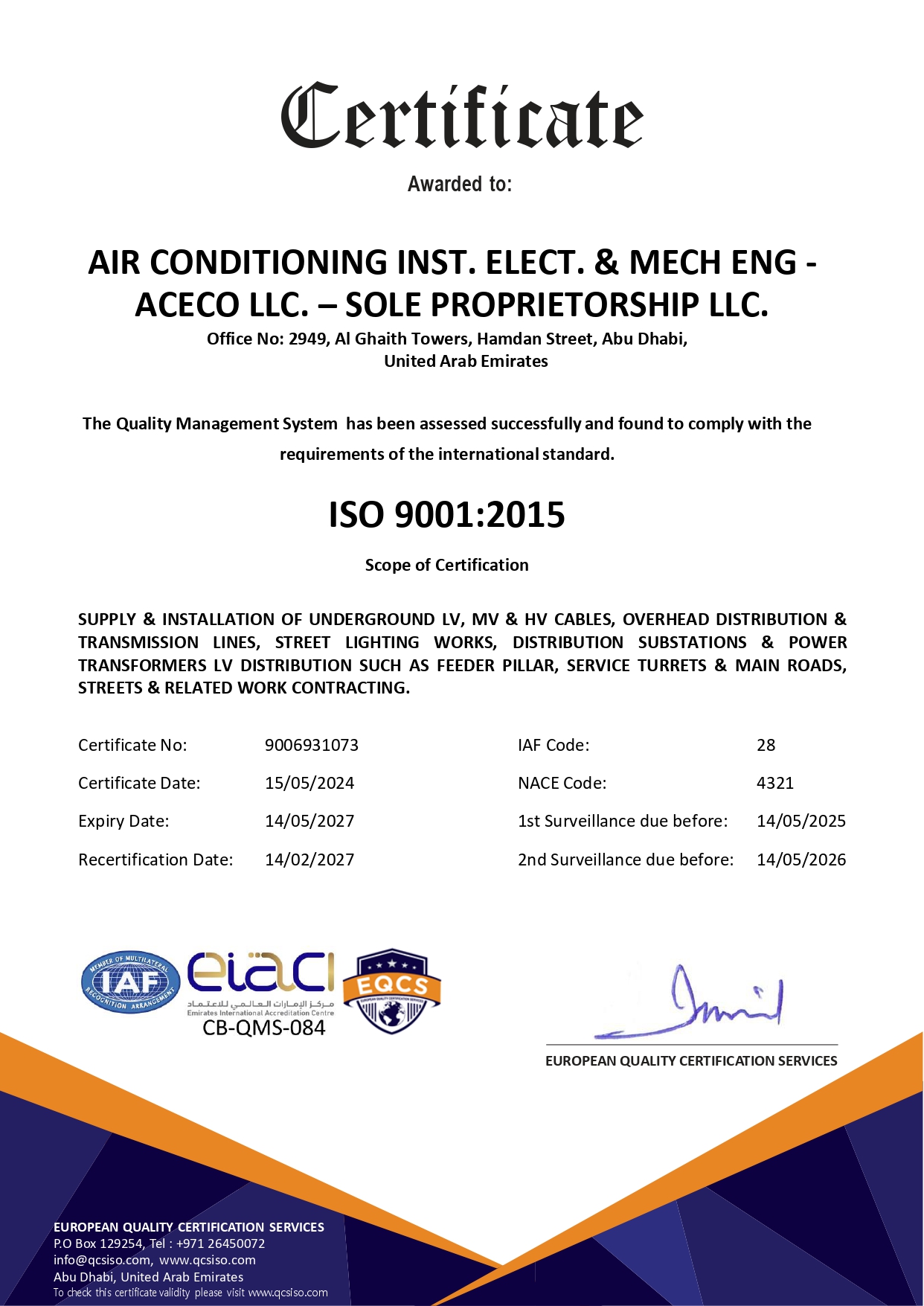 ISO 9001:2015 Certificate