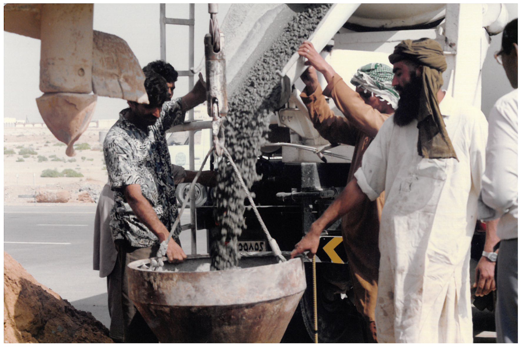 Concrete pouring for lighting pole foundation, 1991